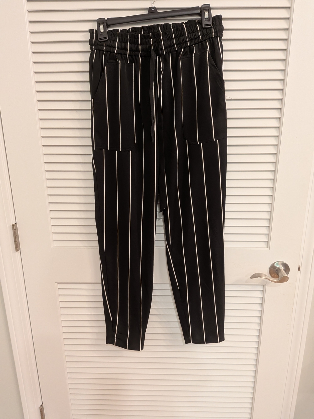 Streetwear Society Black Pinstripe Men's Elastic-Waist Pants M New
